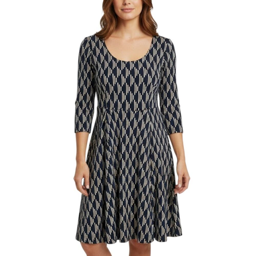 Tugce & Ece Dress Diamond Pattern Dark Navy Large